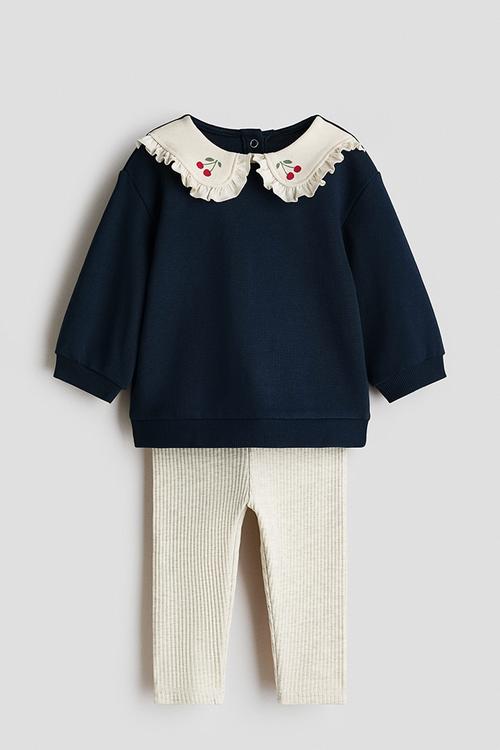 2-Piece top and leggings set - navy blue/cherries