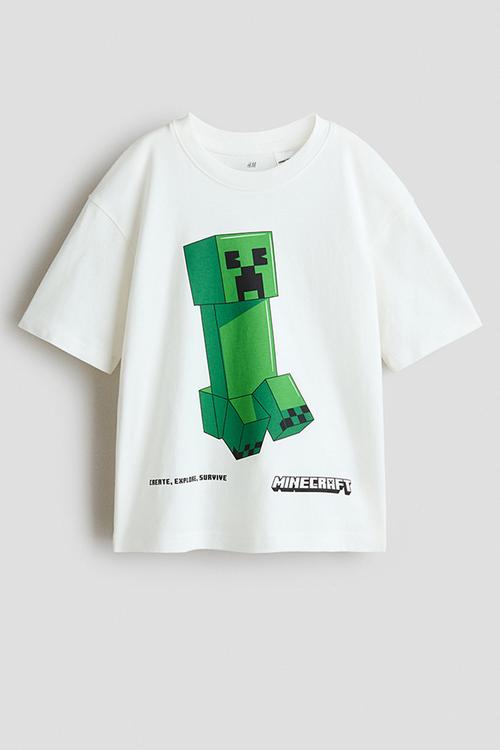 Oversized printed t-shirt - white/minecraft