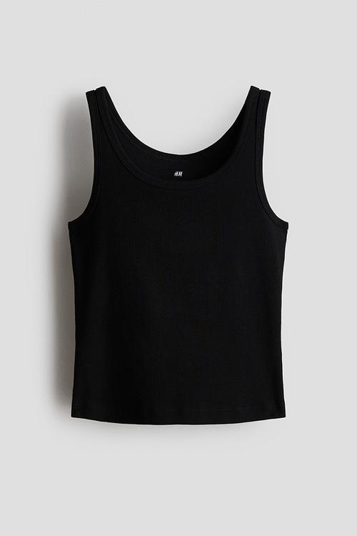 Ribbed cotton vest top - black