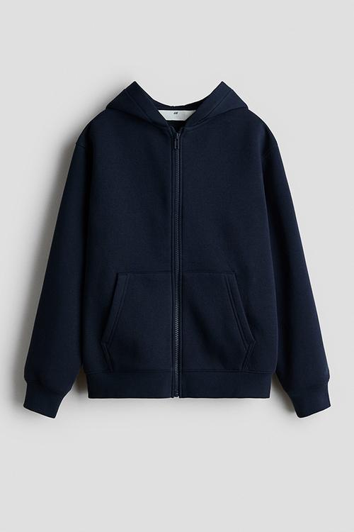 Brushed-inside zip-through hoodie - navy blue