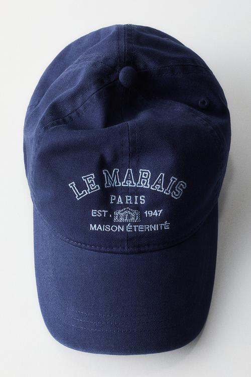 Embroidered-motif twill cap - navy blue/le marais