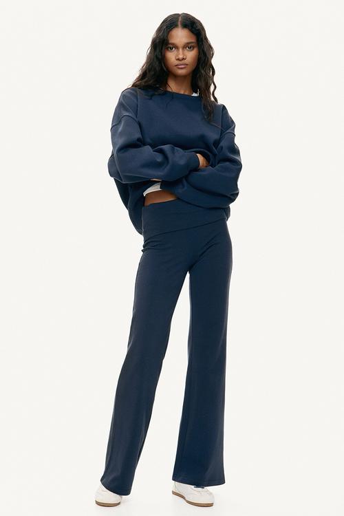 Foldover-waist cotton trousers - navy blue