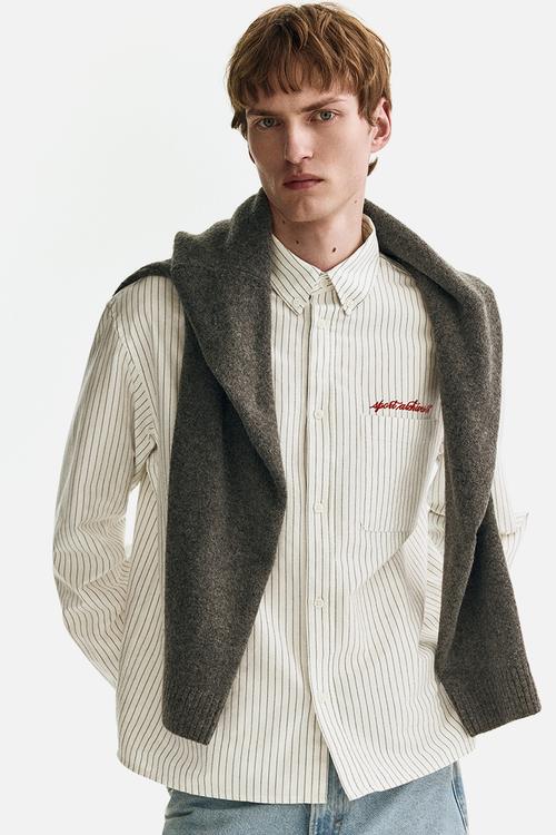 Loose fit oxford shirt - white/striped