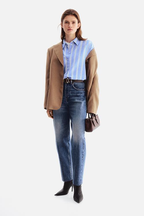 Oversized linen-blend shirt - blue/striped
