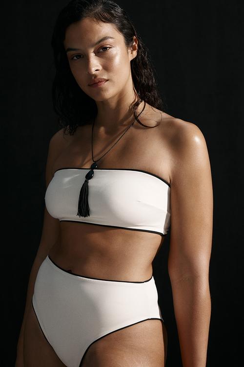 Padded bandeau bikini top - cream/black