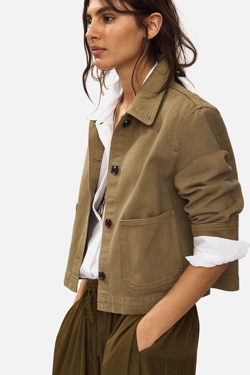 Cotton twill shacket - khaki green