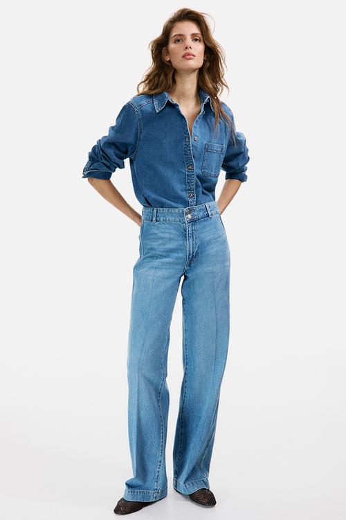 Wide high waist jeans - light denim blue