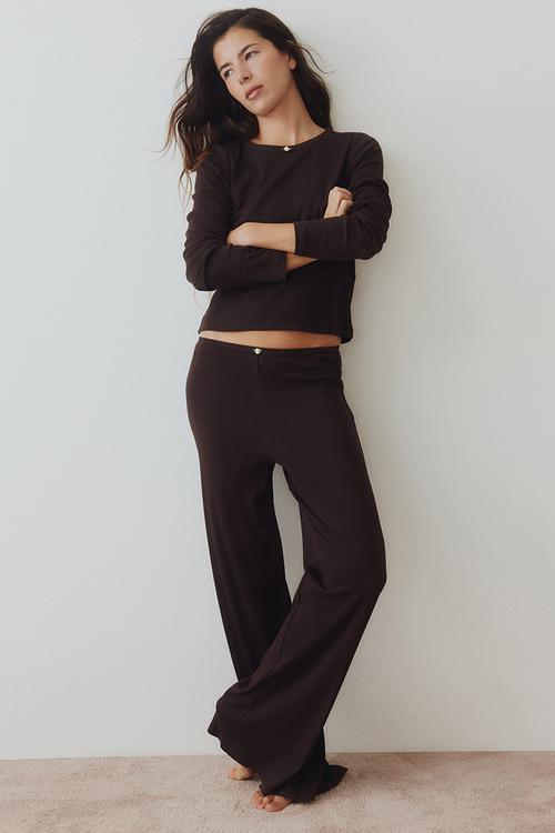 Ribbed jersey pyjamas - dark brown
