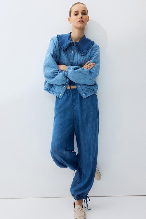 Drawstring-detail denim trousers - denim blue