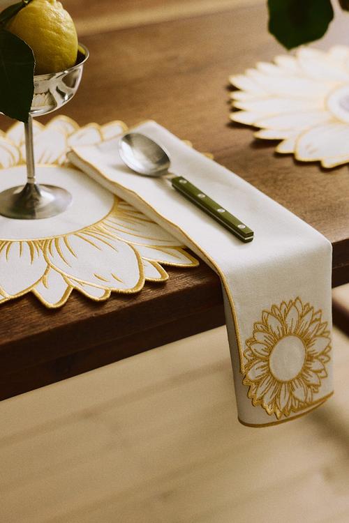 4-pack embroidery-detail linen-blend napkins - white/yellow