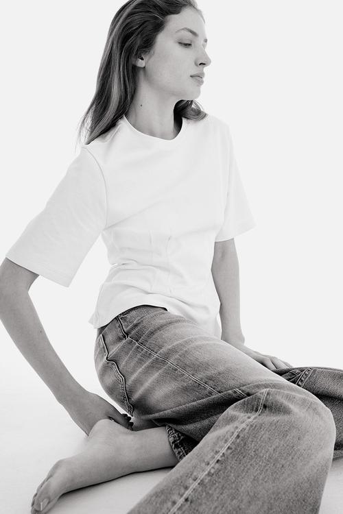 Waisted interlock t-shirt - white