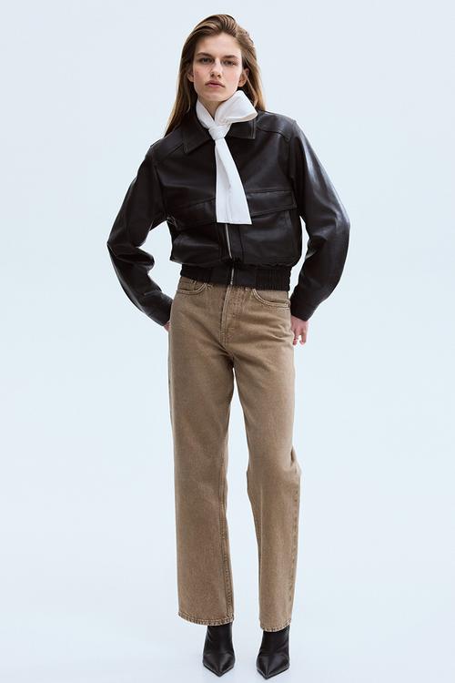 Straight high waist ankle jeans - beige