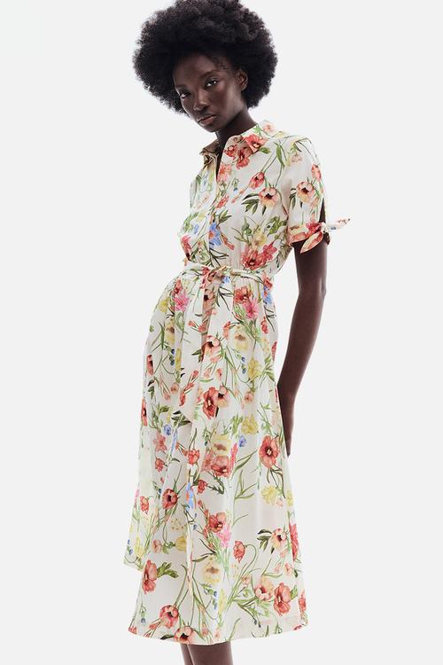 Short-sleeved shirt dress - cream/floral