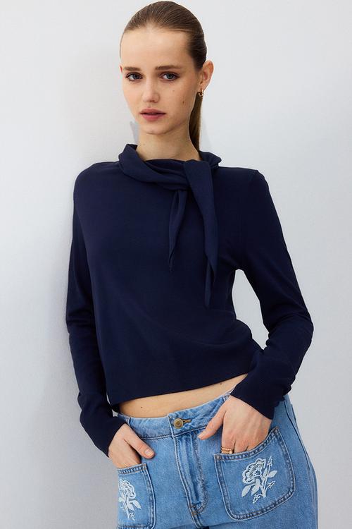 Scarf-collar jumper - navy blue