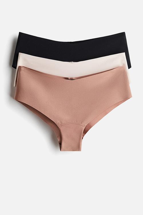 3-pack invisible microfibre hipster briefs - black/cream/beige