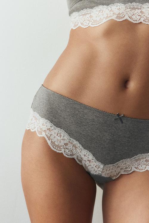 2-pack lace-trimmed hipster briefs - grey marl/cream