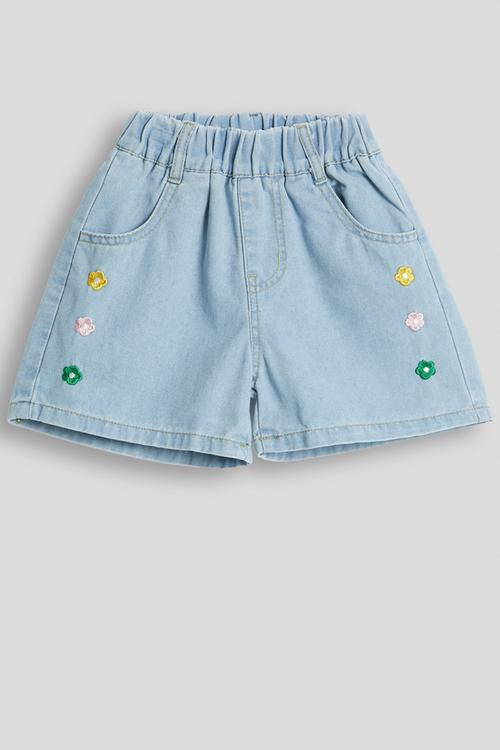 Floral applique denim shorts - blue