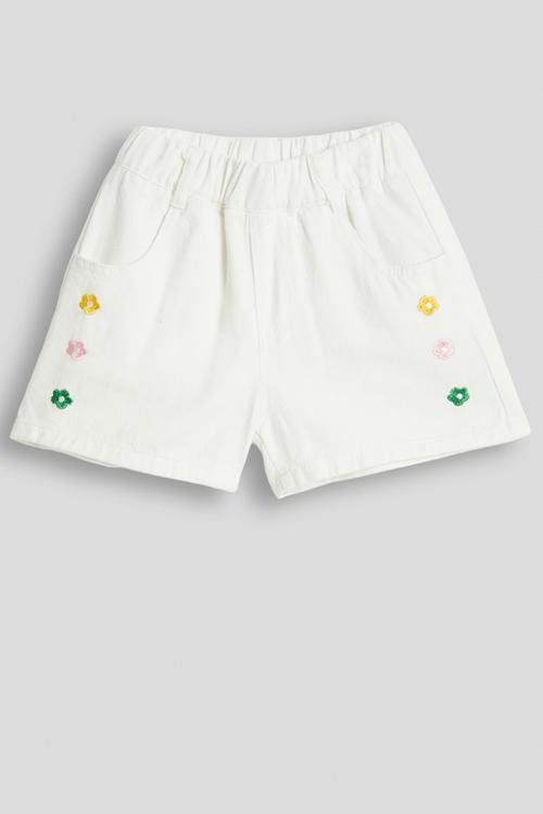 Floral applique denim shorts - white