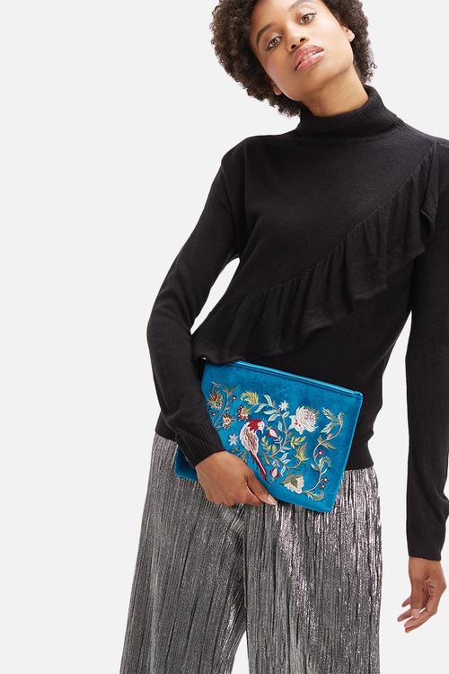 Embroidered clutch