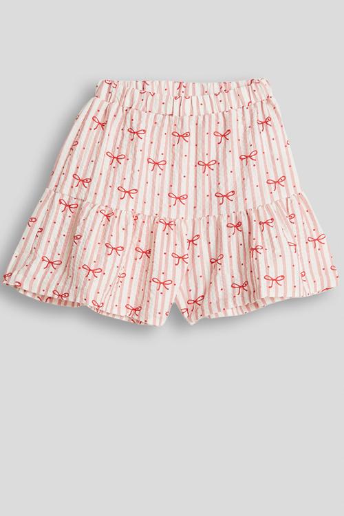 Bow aop ruffle shorts - pink stripe