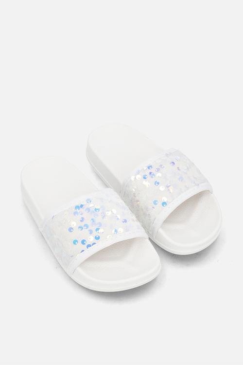 Sequinned slides - white