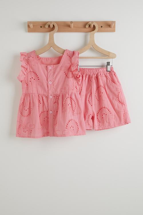 Anglaise blouse with shorts - pink