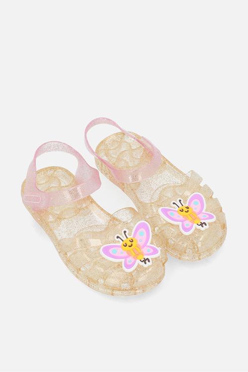 Butterfly applique jelly sandals - yellow