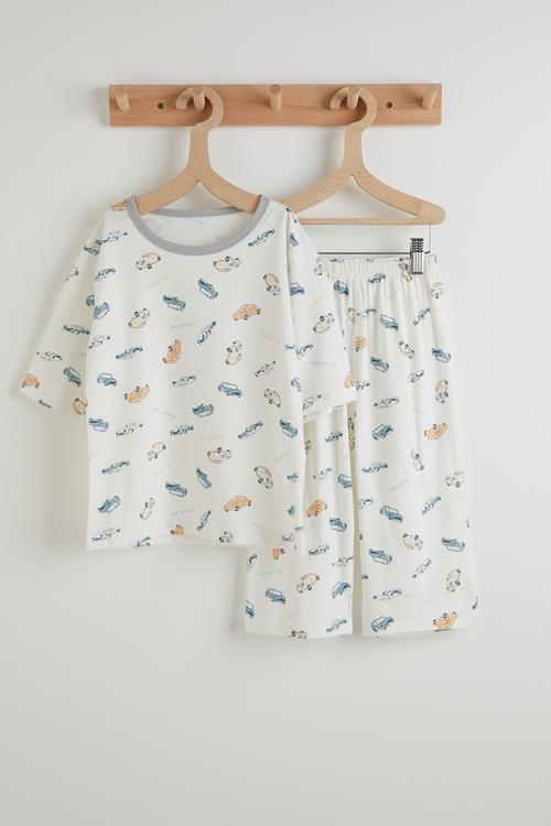 Aop tee and shorts pj set - white