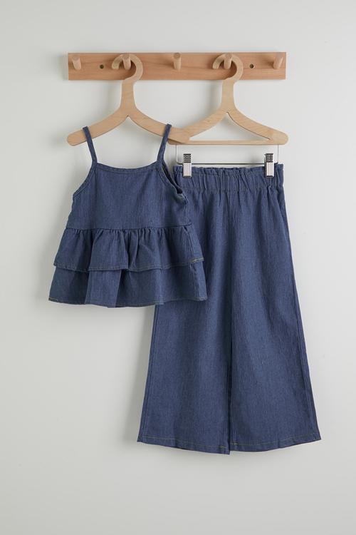 Denim ruffle top and jeans - blue