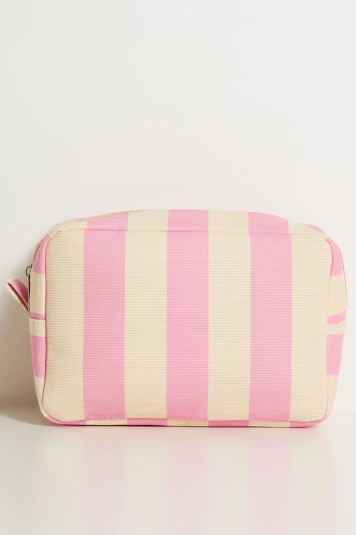 Striped toiletry bag - pink/cream
