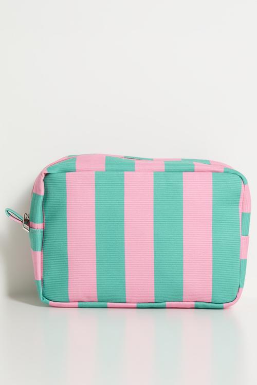 Striped toiletry bag - pink/green