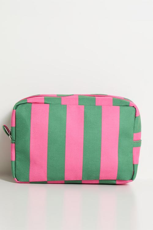 Striped toiletry bag - cerise/dark green