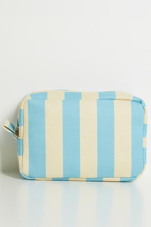 Striped toiletry bag - blue/cream