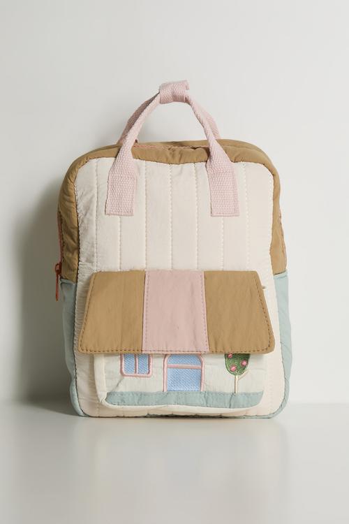 House applique pocket backpack - pastel multi