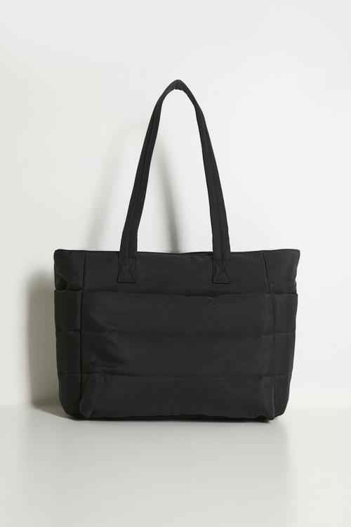 Quilted puffer tote bag - black