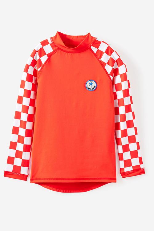 Flynn Long Sleeve Raglan Rash Vest - Pop Red/Vanilla Checkerboard