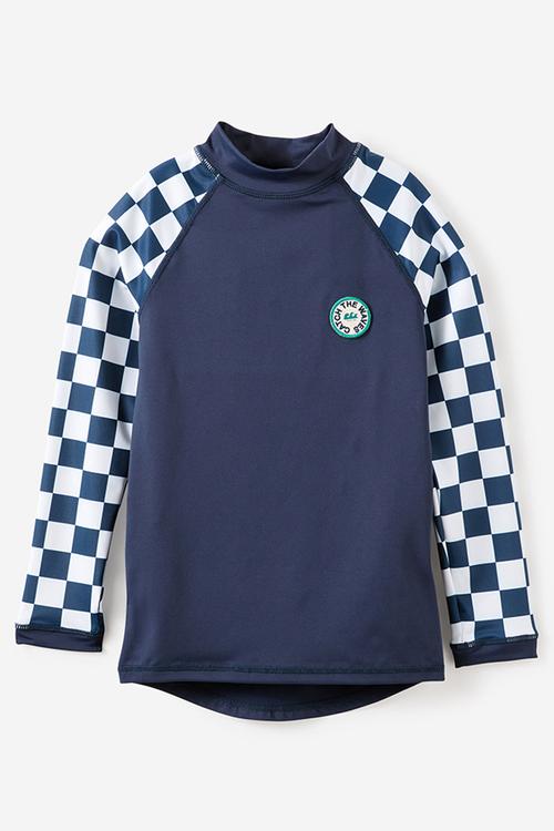 Flynn Long Sleeve Raglan Rash Vest - Squid Ink/Vanilla Checkerboard