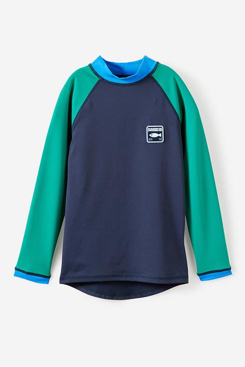 Flynn Long Sleeve Raglan Rash Vest - English Ivy/Harbour Blue/Squid Ink