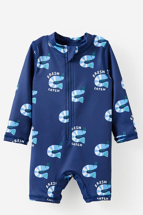 Baby Long Sleeve All In One Swimsuit - Denim Navy/Fresh Catch
