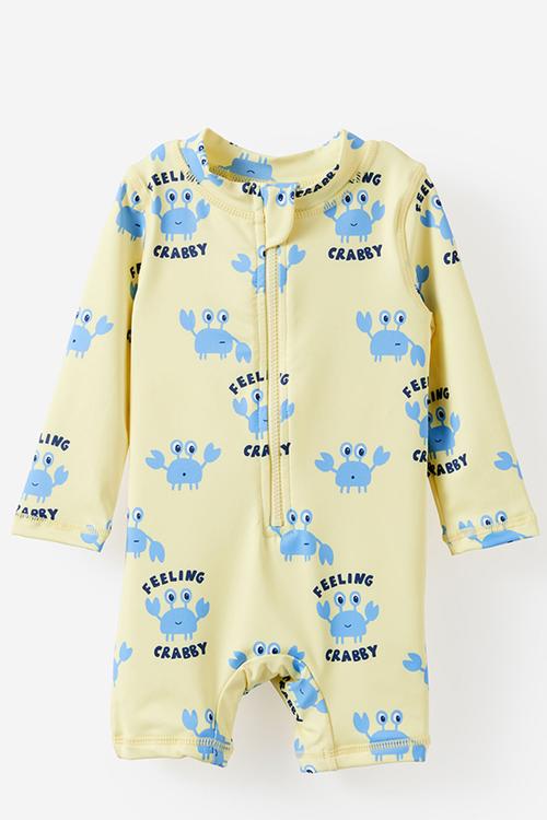 Baby Long Sleeve All In One Swimsuit - Lemon Squash/Feeling Crabby