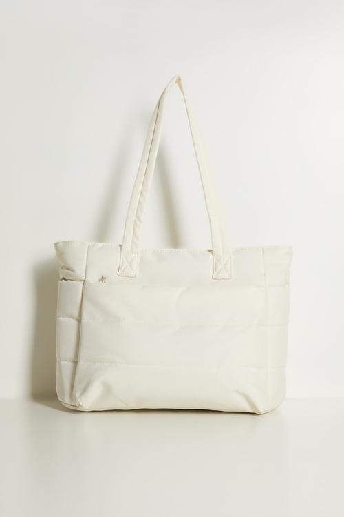 Quilted puffer tote bag - cream