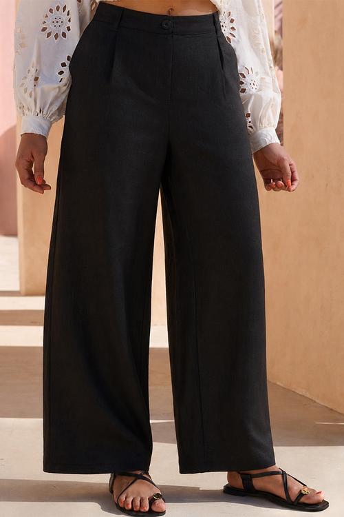 100% Linen Full Length Pant - Black