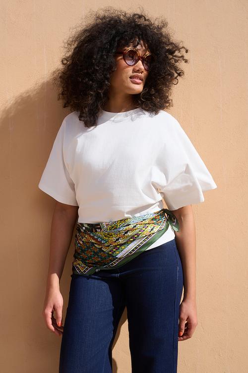 Kimono Sleeve Cinched Waist T-shirt - Milk