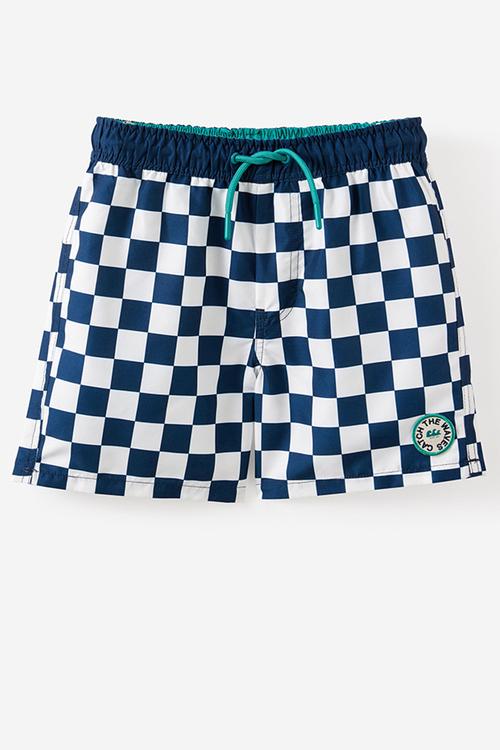 Bailey Board Short - Squid Ink/Vanilla Checkerboard