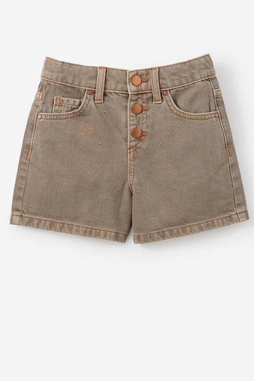 Snap Front Denim Short - Light Manly Grey/Flower Studs