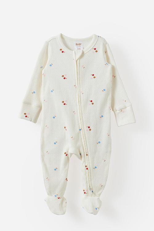 Littlie Organic Long Sleeve Zip Romper - Milk/Sweet Ditsy Floral