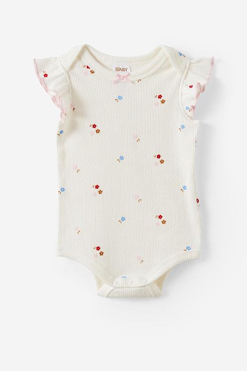 Organic Pointelle Flutter Bubbysuit - Milk/Sweet Ditsy Floral