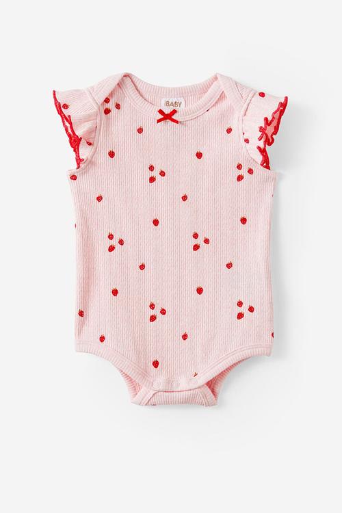 Organic Pointelle Flutter Bubbysuit - Pop Pink Marle/Berries