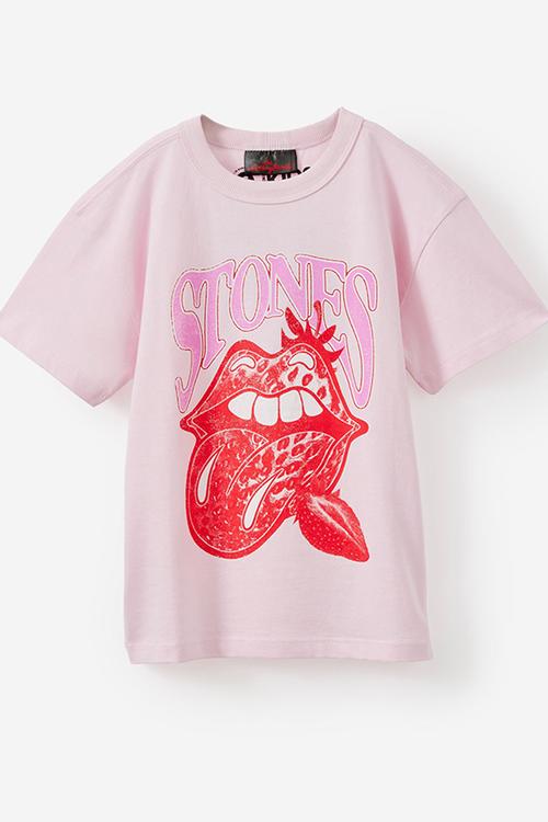 License Drop Shoulder Short Sleeve Tee - Lcn Bra Tea Party Pink/Rolling Stones