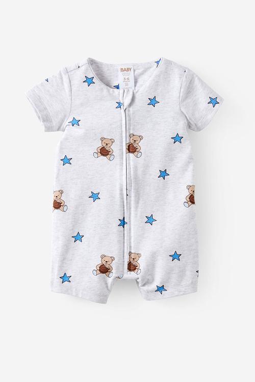 Growie Short Sleeve Zip Romper - Snow Marle/Cookie-Star Bear